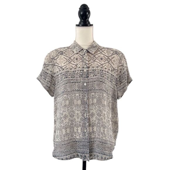 Jones New York Vintage Women’s Neutral-Toned Geometric Print Blouse Size 8 - Picture 2 of 12